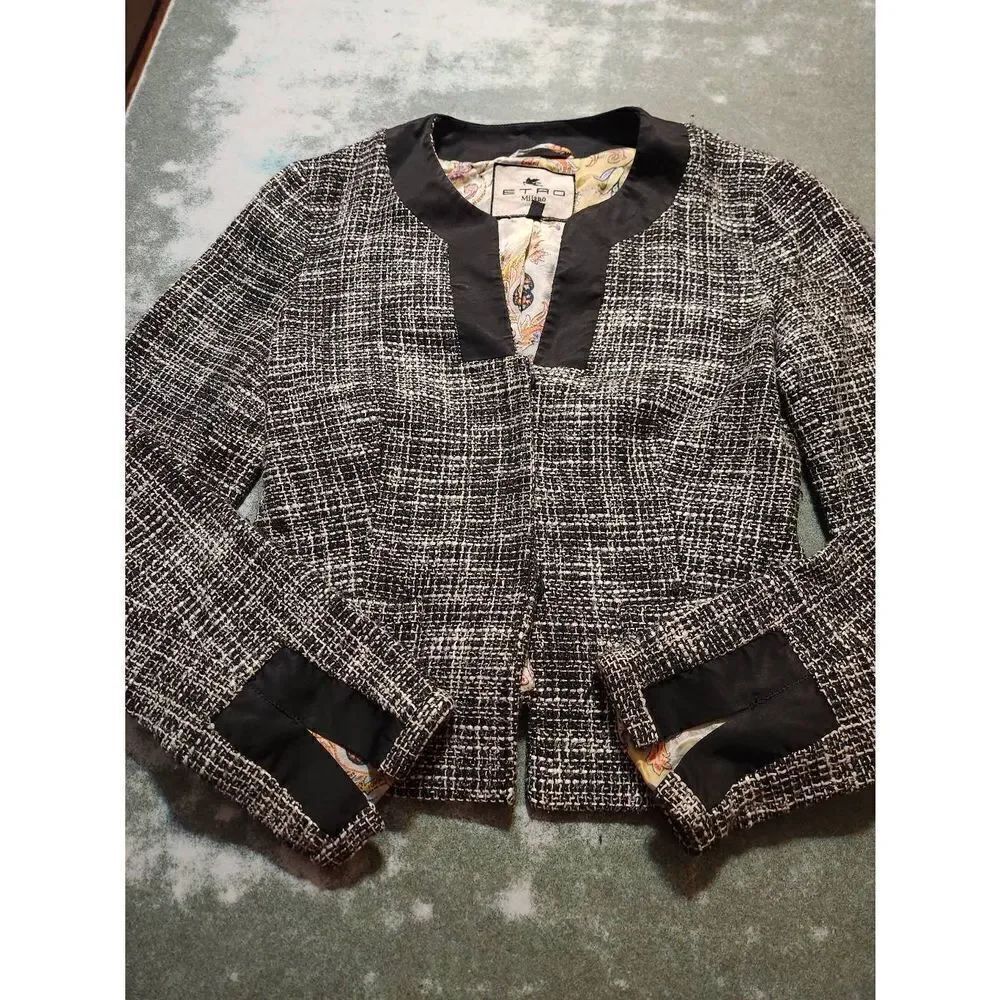 Etro Milano Women's Jacket Blazer - Size 42 / 6 Small - Black/White/Gray Tweed